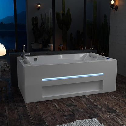 Empava PRO Series Jetted Tub, Luxury 56-Jet Whirlpool Bathtub | Ozone Sanitization, AM/FM Radio & Chromatherapy, Alcove Design, 71" Acrylic Spa Tub for Two