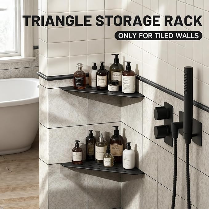Corner Shower Shelves 10" 2 Pcs, 304 Stainless Steel Shower Corner Shelf Wall Mount Triangle Shower Caddy for Bathroom, Kitchen Organization, Matte Black