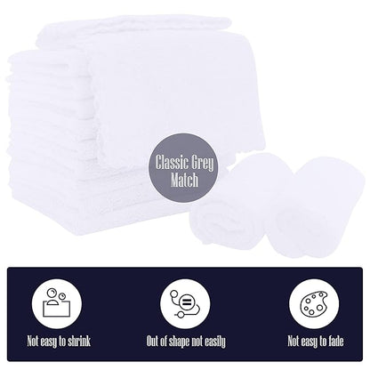 16 Pack Baby Washcloths - 10x10 Inch, Microfiber baby towel - Absorbent and Soft baby Wash Clothes for Newborns, Infants and Toddlers - Quick Dry for baby boys and girls face towel - White