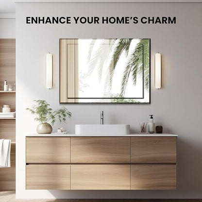 VASUHOME 22x32 Inch Frameless Double Layered Mirror with Polished Beveled Edge, HD Walll Vanity Mirror - Ideal for Bathroom, Living Room, Washroom, and Bedroom