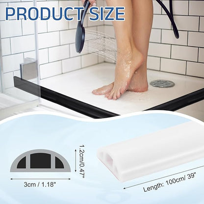 uxcell Shower Water Barrier, 39" Silicone Splash Guard Shower Water Stopper Retention System for Bathtub Sink Washing Machine Dry and Wet Separation, 1.18"W x 0.47"H, White