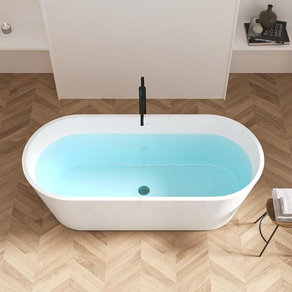 FerdY 67" Shangri-La Elite, Acrylic Freestanding Bathtub, Glossy White, Modern & Contemporary Design Soaking Tub with Brushed Nickel Pop-Up Drain and Minimalist Design Overflow, cUPC Certified