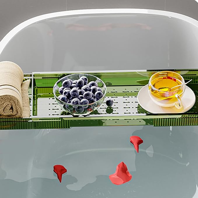 Bath Tray, Plastic Shower and Bath Shelf, Multifunctional Bathtub Bathroom Organizer for New Home, Mothers, Birthday Gifts (Green)