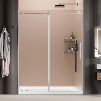 58-60" Wx74 H Frameless Single Sliding Shower Door, 5/16" Tempered Glass&Shatter Proof Film Doubling Safety, Easy Clean Coating&Stainless Steel Hardware,Strong Seals Water Protection