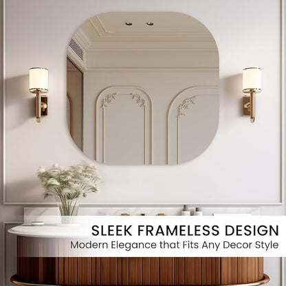 VASUHOME Frameless Bathroom Mirror, 20 x 20 Inch Wall Vanity Mirror, Large Wall Mounted Mirrors for Bathroom, Living Room, Bedroom, Entryway