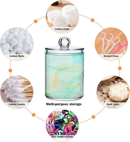 MNSRUU 2 Pack Qtip Holder Organizer Dispenser Modern Art Marble Teal Bathroom Storage Canister Cotton Ball Holder Bathroom Containers for Cotton Swabs/Pads/Floss