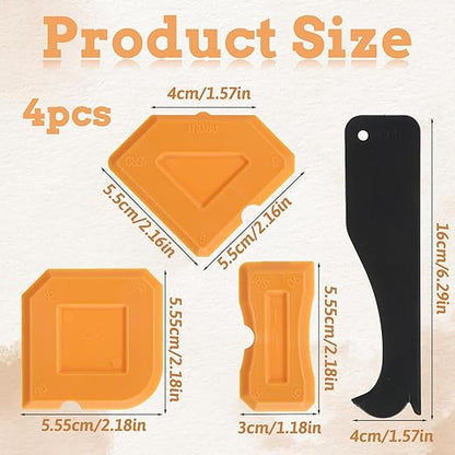 4 PCS Silicone Caulking Tool Set, Sealant Caulk Removal Finishing Grout Sealing Tools for Kitchen Bathroom Floor, Reusable Caulk Smoothing Applicator Kit (Orange)