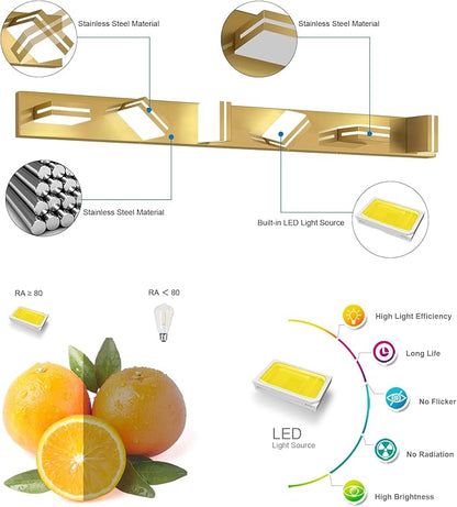 SineRise LED Modern Bathroom Vanity Light Fixtures (6-Light, 48-Inch, Dimmable), Brass Modern Acrylic Bathroom Wall Lighting Fixtures Over Mirror (Cool White 6000K)