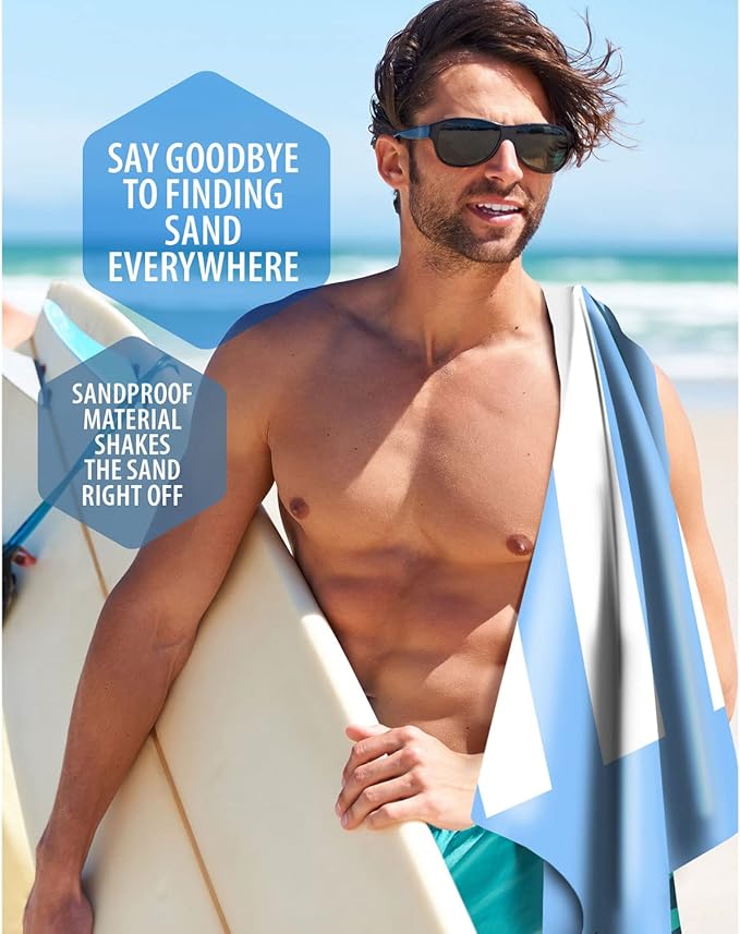 VENTURE 4TH Microfiber Beach Towel: Quick-Dry, Compact, Sand-Free, Absorbent, Sandproof and Lightweight - Perfect for Camping, Beach, and Roadtrips (Sky Blue Stripes Design | 35x78 inches)