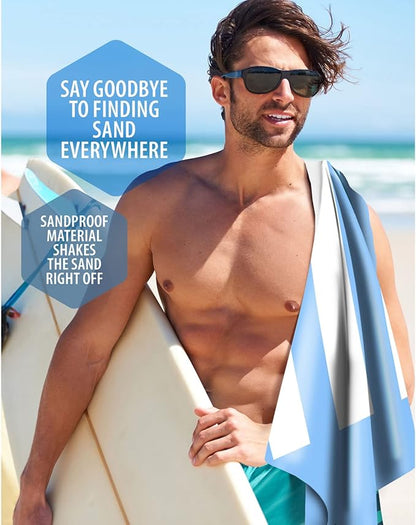 VENTURE 4TH Microfiber Beach Towel: Quick-Dry, Compact, Sand-Free, Absorbent, Sandproof and Lightweight - Perfect for Camping, Beach, and Roadtrips (Sky Blue Stripes Design | 35x78 inches)