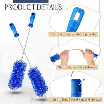 Baderke 2 Pieces Drain Brush Pipe Cleaning Blue Tube Brushes 19.7 Inch Plastic Shower Pipe Flexible Cleaning Tool (19.7 x 2.4 Inch)