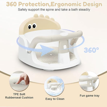 Baby Bath Seat for Babies 6 Months & Up Sitting Up, Non-Slip Baby Bath Chair with Suction Cup, Safe and Comfortable Portable Infant Bath Seat for Bathroom, Bathtub Tub, Easy to Clean (Yellow)