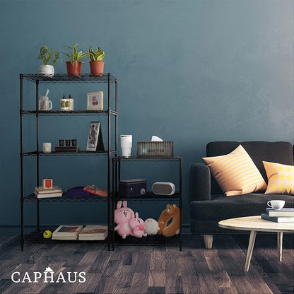 CAPHAUS 4-Tier Adjustable Height Wire Shelving Unit, Wire Rack Shelving, Metal Steel Storage Shelves, Garage Shelving Storage Organizer, Utility Storage Shelf, Without Wheels, Black