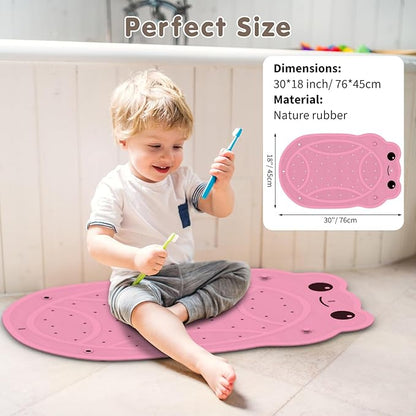 Bathtub Mat Non Slip, Shower Mat for Kids with Natural Rubber no Plastic Smells, Baby Bath Mat for Tub Non Slip with Strong Suction Cups, 30"x18", PVC-Free, Safe Comfortable Fun for Kids, Pink