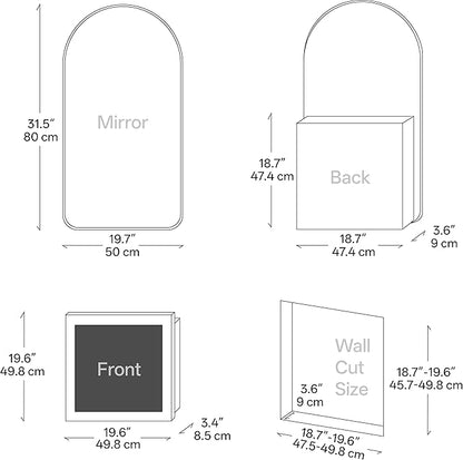 LED Arched Bathroom Medicine Cabinet with Mirror, No Assembly Needed, Recessed or Surface Mount Wall Storage Cabinet, Mirror Cabinet with Tissue Slot (Black-LED, 31.5" L x 19.7")