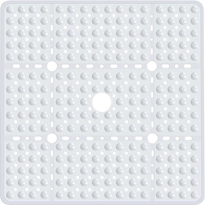 Large White Square Shower Mat Non Slip 27 x 27 Inch, Soft Bath Mat Bathtub Mat for Inside Shower Floor, Bathroom Shower Stall Mats with Big Suction Cups Drain Holes, Easy Washable, BPA-Free
