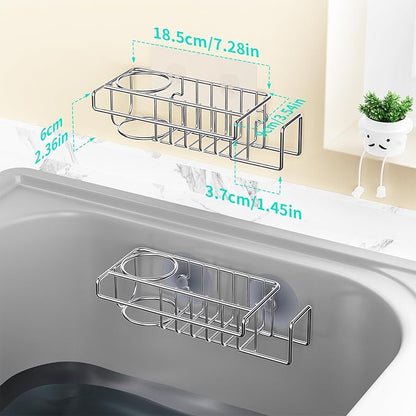 HapiRm Sink Caddy Sponge Holder - No Drill Sponge Caddy for Kitchen, Rustproof and Waterproof Kitchen Sink Organizer - Silver（2-Pack）