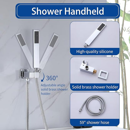 TapLong Wall Mount Bathtub Faucet with Waterfall Tub Spout Bath Tub Faucet Set with Handheld Shower Single Handle Tub Filler Shower Faucet Set with Rough-in Valve and Trim Kit, Polished Chrome, 91266