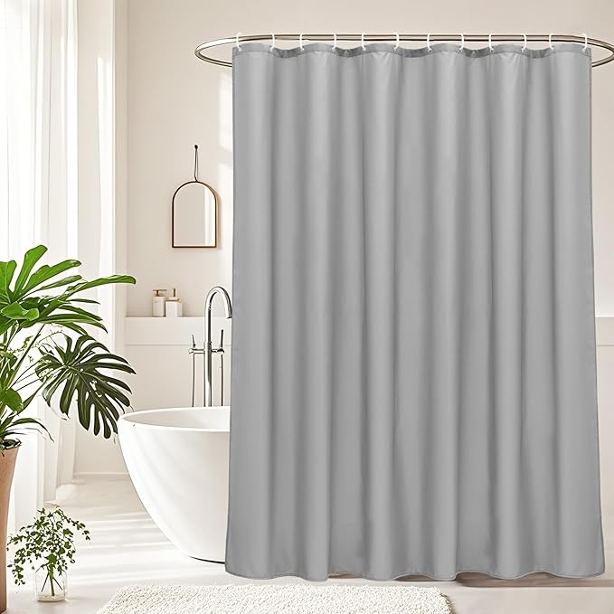 AooHome 96 inch Extra Long Shower Curtain Liner, Polyester Bathroom Curtain for Hotel with Hooks, Waterproof, Weighted Hem, Light Gray, 72 Width x 96 Height inch