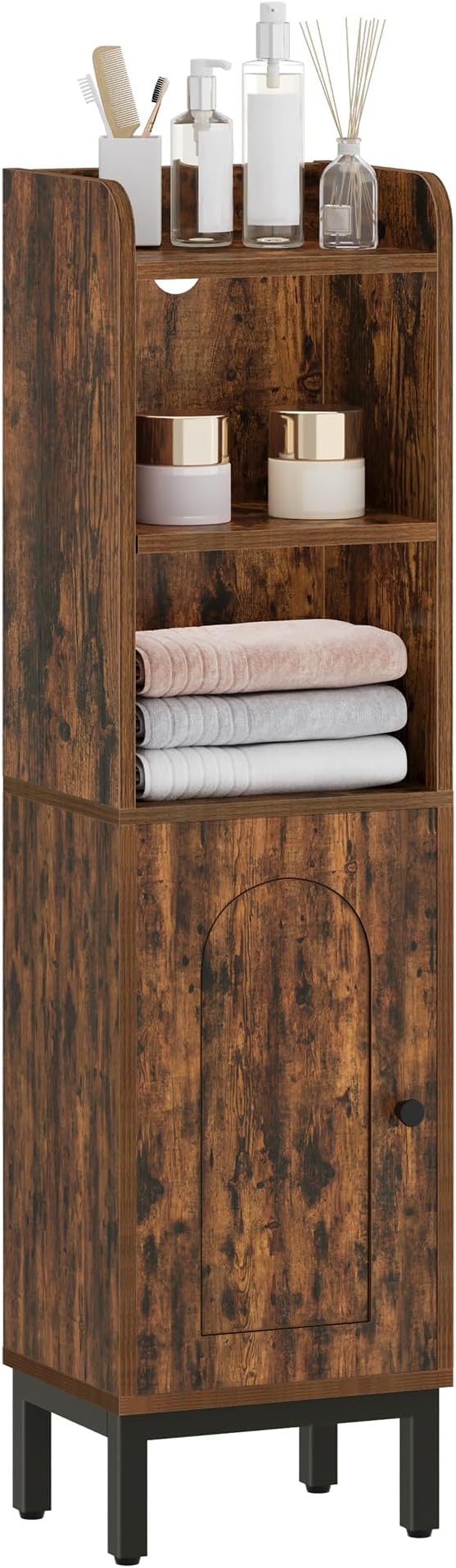 Bathroom Storage Cabinet, Small Corner Floor Cabinet with Door and Shelves, Narrow Toilet Paper Holder, Bathroom Organizer with Adjustable Shelf, for Small Spaces, Rustic Brown BC38201BV1