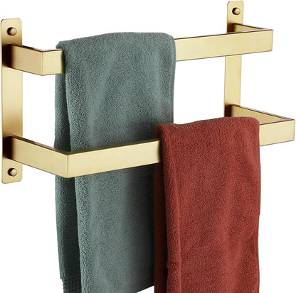 KOKOSIRI 16'' Towel Bars Bathroom 2-Tiers Ladder Brushed Gold Towel Rails Towel Holders Wall Mounted Towels Shelves Rack Stainless Steel, B5008BG-L16