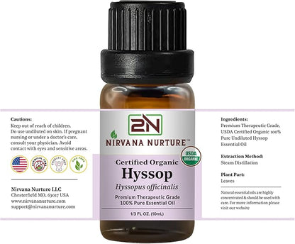 Hyssop Essential Oil USDA Certified Organic, 100% Pure Natural Premium Grade, Undiluted
