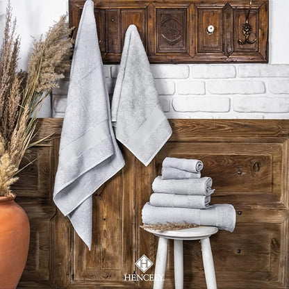 Hencely Luxury Hand Towel - Set of 2 (16x28 Inches) - Soft Turkish Cotton, Absorbent, Quick-Drying Face, Body, Kitchen, and Bathroom Towel (Hand Towels 2 Pack, Silver)