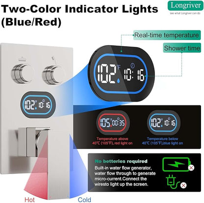 Push Button Diverter Shower Faucet Set Hydro Power Temperature Display, Shower System 10 Inch Shower Head with Handheld Spray, Wall Mounted Shower Fixtures with Valve and Trim Kit, Brushed Nickel