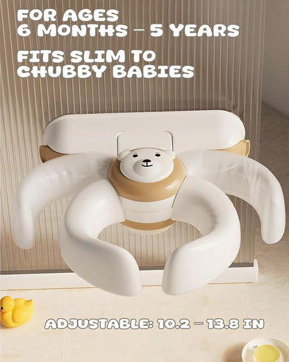 Adjustable Baby Bath Stand with Strong Suction Cups – Foldable Shower Support Seat for Babies 6 Months & Up, No-Drill ABS Plastic with Drain Holes, Safe & Stable Toddler Bath Helper