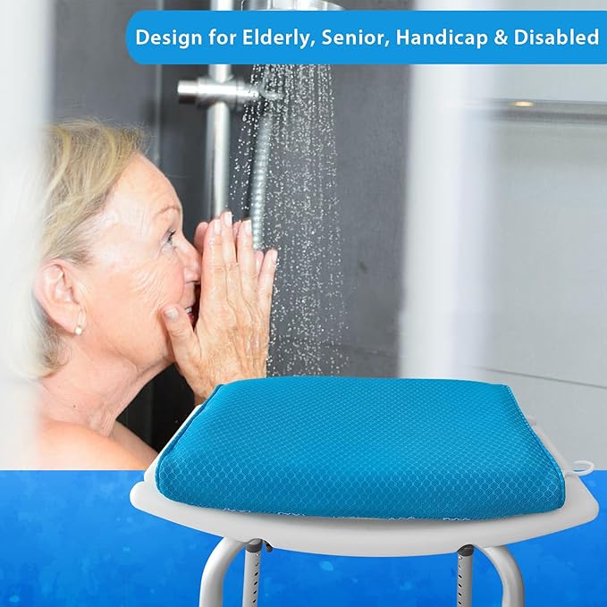 Shower Seat Cushion for Shower Chairs, Transfer Benches in Bathtub, Cushion for Sauna, 3D Mesh Pad with Hook, Slip-Resistant, Design for Elderly, Senior, Handicap & Disabled