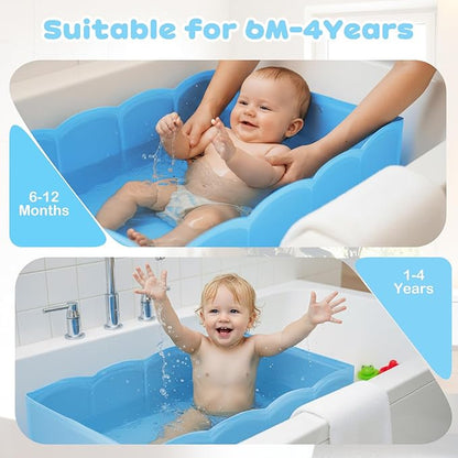 Collapsible Baby Bathtub for Shower,Reinforced Structure Infant Foldable Bath Tub with Non-Slip Base,Portable Space-Saving Kids Bath Tub for 6M to 4Years,Suitable for Outdoor, Travel Use(Blue)
