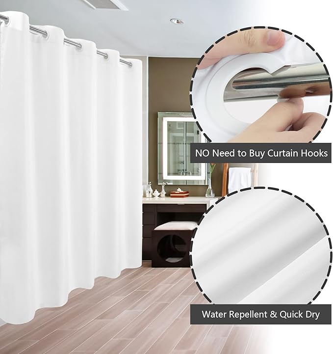 River Dream No Hook Long Shower Curtain or Liner Soft Microfiber - 78" Length Fabric Shower Curtain Liner Set, Machine Washable & Water Repellent, White, 71x80