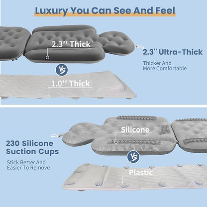 Bath Cushion, Full Body Bathtub Pillow with 160 Suction Cups, Bath Mat for Head and Neck Support, with Laundry Bag (Dark Gray, 60.2" x 16.2")