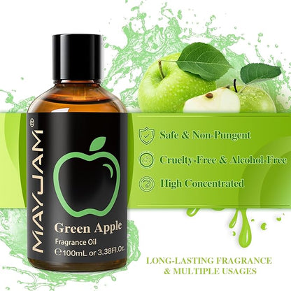 MAYJAM 3.38FL.OZ Green Apple Fragrance Oils with Glass Dropper, 100ML Essential Oils for Diffusers for Home, Long Lasting Scented Oils for Diffusers Soap Candle Making