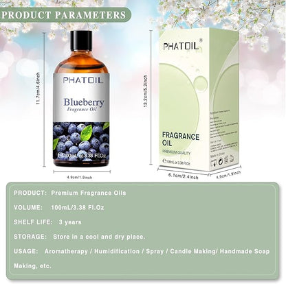 PHATOIL 3.38FL.OZ Blueberry Fragrance Oils for Aromatherapy, Essential Oils for Diffusers for Home, Perfect for Diffuser, Yoga, Skin Care, DIY Candle and Soap Making - 100ml