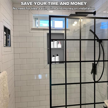 304 Stainless Steel Shower Niche Insert-24 x 12" No Tile Needed Bathroom Niche for Shower Wall-Double Shelves Built in Shower Shelf-Waterproof Recessed Cabinet for Bathroom Living Room Study Kitchen