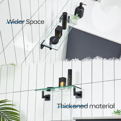KOKOSIRI Wall Shelves Bathroom Hardware Glass Floating Shelf Small Hanging Rack Storage/Room Decor 16-Inch Oil Rubbed Bronze 2 Pack B1105ORB-L16-P2