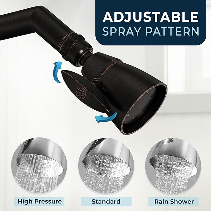 HammerHead Showers® Solid Metal 2 Inch High Pressure Shower Heads - OIL RUBBED BRONZE – 2.5 GPM Shower Heads High Pressure - High Flow Shower Head with ADJUSTABLE SPRAY PATTERN - Fixed Shower Head