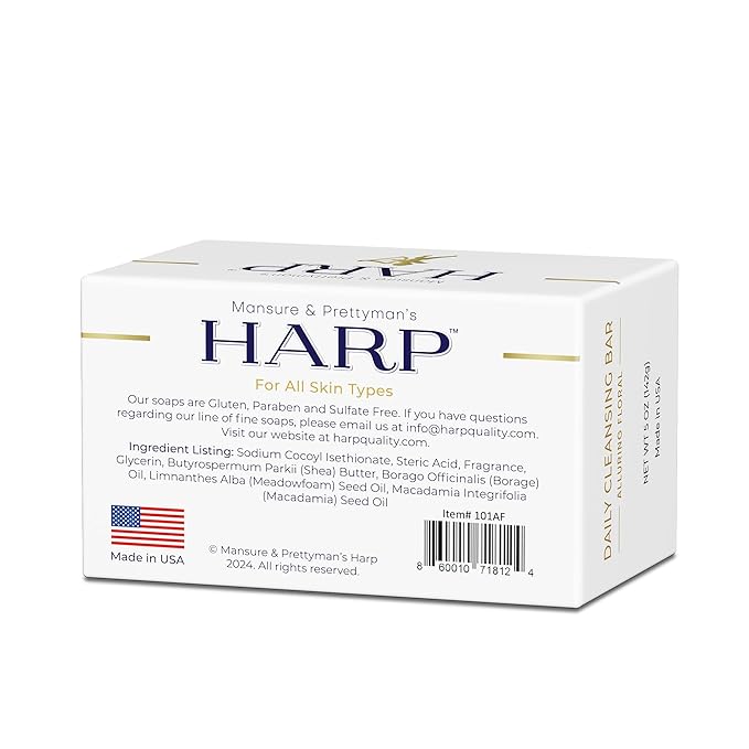 HARP pH-Balanced (5.0-6.0) Body Wash Bar. 100% Syndet. Protects Moisture Barrier For Sensitive, Dry or Irritated skin. + Shea Butter/Borage Oil. Non-Comedogenic. VANILLA LAVENDER FRAGRANCE