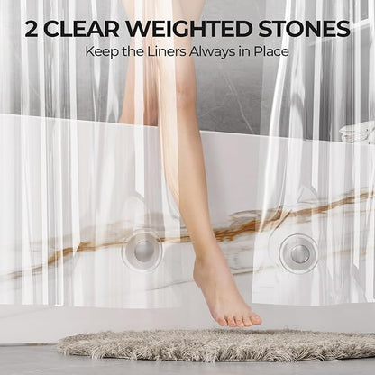 AmazerBath Stall Shower Curtain Liner 2 Pack, 36 x 72 Inches PEVA Plastic Shower Liner with 2 Weighted Stones and 6 Rustproof Metal Grommet, Lightweight Waterproof Shower Curtain - Clear