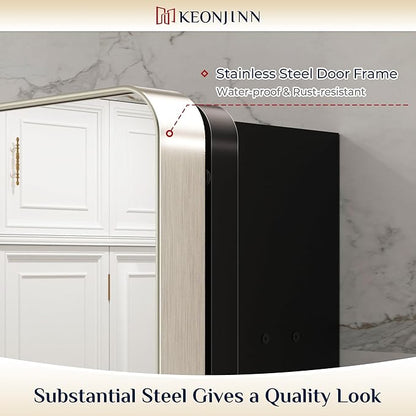 Keonjinn Brushed Nickel Medicine Cabinet for Bathroom, 16 x 24 Inch Medicine Cabinet with Mirror, Silver Stainless Steel Framed, Adjustable Shelves, Recessed or Wall Mount, Sturdy, Rounded Rectangle