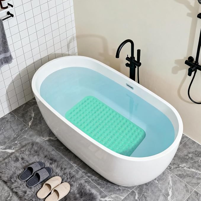 Anti-Slip Bathtub Shower mat, 27.5×14.5（Approximately 70×37cm） inch Soft Oversized Machine Washable Non-Slip Bathtub mat with Drainage Holes, Bathroom Floor Suction Cup.（1-Opaque Mars Green）