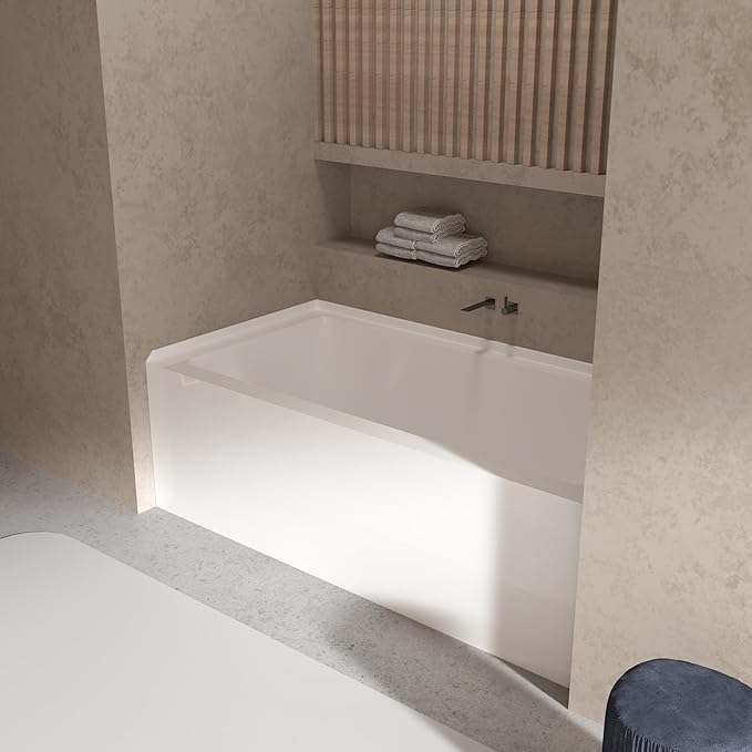 60x32 Inch Acrylic Drop-in Bathtub, Rectangular Soaking Tub with Integral Apron,Built-in Bathtub, Matte Drain and Overflow, Ergonomic Design, Easy Installation for Bathroom, Right Overflow and Drain