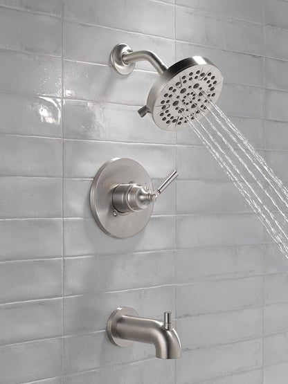 Delta Faucet Saylor 14 Series Brushed Nickel Tub and Shower Faucet Combo, Bathtub and Shower System, Shower Trim Kit, Bathtub Faucet Set, Shower Tub Faucet, Stainless T14435-SS (Valve Not Included)