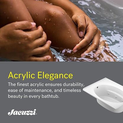 Jacuzzi SIGNATURE Acrylic Drop-In Bathtub, Jet Massage Tub, Slip Resistant, Right Drain Placement, 66" (L) x 38" (W), Oval, White