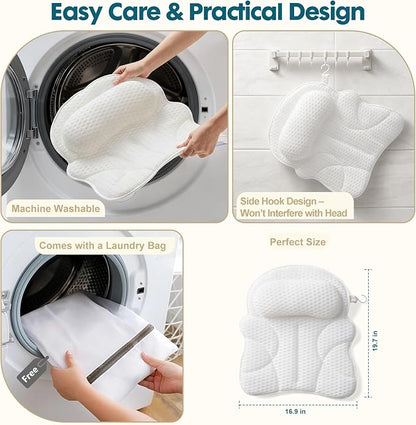 Bath Pillows for Tub – 4D Air Mesh Bathtub Pillow with Head, Neck & Shoulder Support, Larger Size Non-Slip Tub Pillow for Bathtub & Jacuzzi, Bath Tub Pillow with Wash Bag, Gift for Women & Men