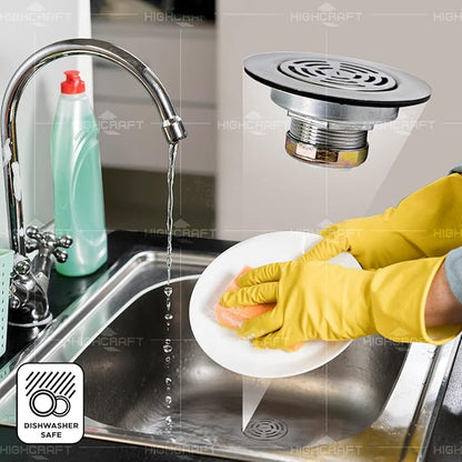 Highcraft 97I3 Flat Stainless Steel RV Mobile Shower Strainer - Drain Assembly for Kitchen or Laundry Sinks