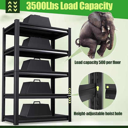 Garage Shelving,Heavy Duty Garage Storage Shelves,Metal Shelving Unit,5 Tier Adjustable Steel Utility Shelf,Use for Basement,Warehouse, Pantry Closet,Black (Steel-72 H*45.7" W*19.7" D)