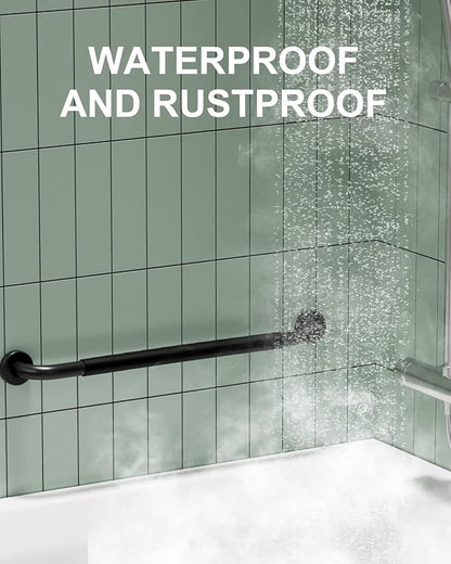24 Inch Black Shower Grab Bar w/Anti Slip Rubber Grip, Munzong 2 Pack Stainless Steel Bathroom Grab Bar, Bathroom Balance Bar,Safety Handrail Support,Handicap Injury Elderly Senior Assist Bath Handle