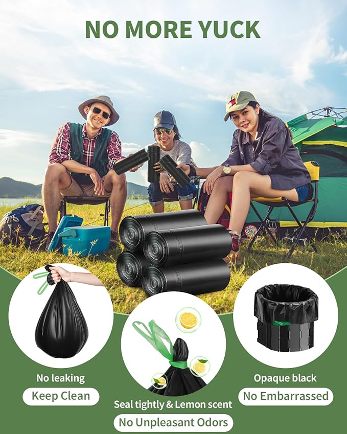 100 Camping Toilet Bags Drawstring, 8 Gallon Portable Toilet Bags Use with 5 Gallon Bucket, Porta Potty for Camping Bathroom Travel Backpacking